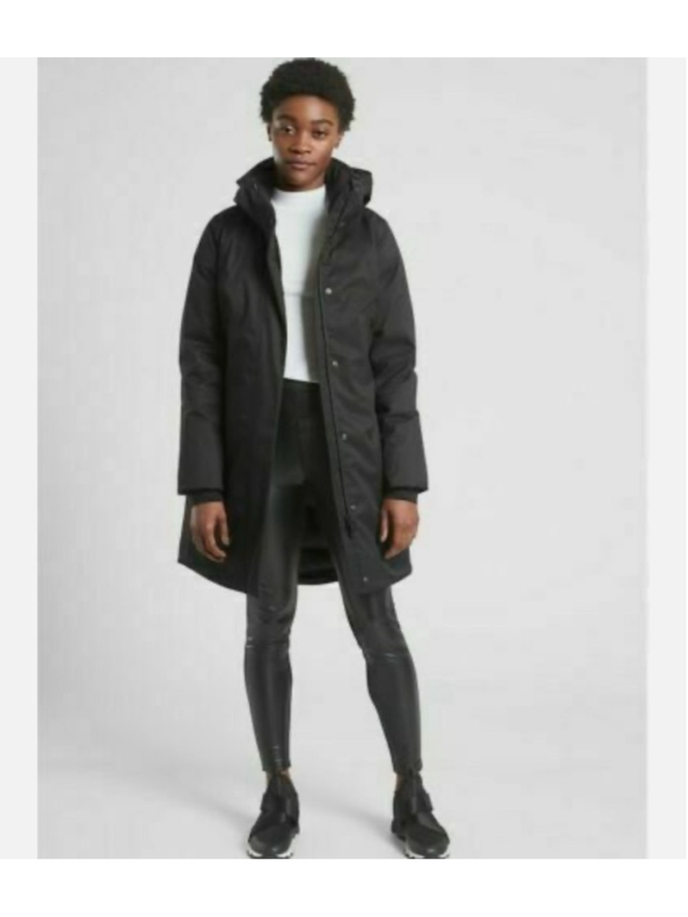 Athleta Outbound Parka II Black Down Hooded Long Winter Coat Midi Women’s XL